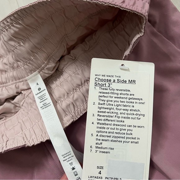 NWT LULULEMON CHOOSE A SIDE SHORT 3” PINK TAUPE REVERSIBLE SIZE 4 - Picture 3 of 9